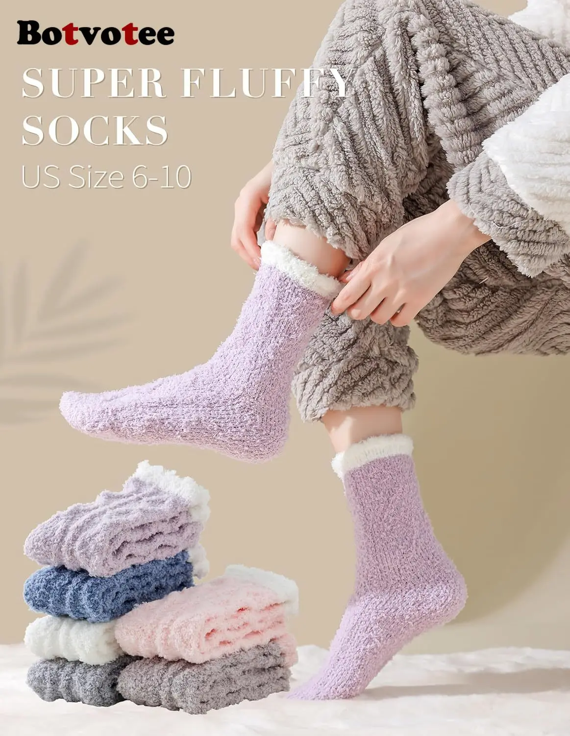 Botvotee Fuzzy Socks Soft Cozy Fluffy Slipper Winter Warm Plush Socks Stocking Thick Comfort Casual Gifts for Women