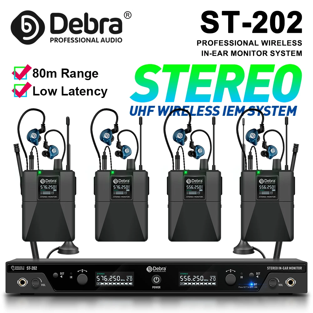 debra-st-202-uhf-professional-wireless-in-ear-monitoring-system-stereo-bluetooth-50-560-590mhz-frequency-band-for-stage-use