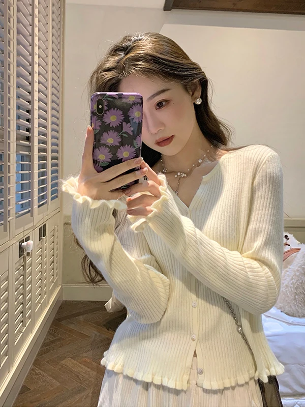 

Spring Autumn Pink V-Ne Knitted Open Cardigan Women's Lightweight Outerwear irt Soft Polyester Fiber Long Sve Regular Fit