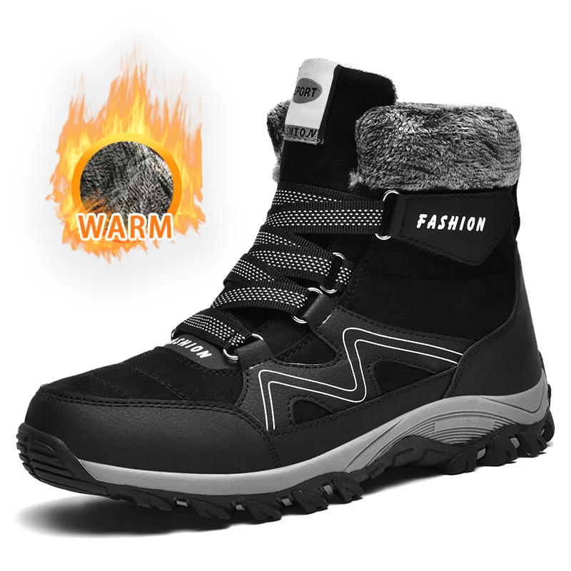 

CHRLCK Mens Outdoor Plus Velvet Warm Cotton Shoes Non-Slip Hiking Boots Work Shoes Women Winter Waterproof Warm Snow Boots