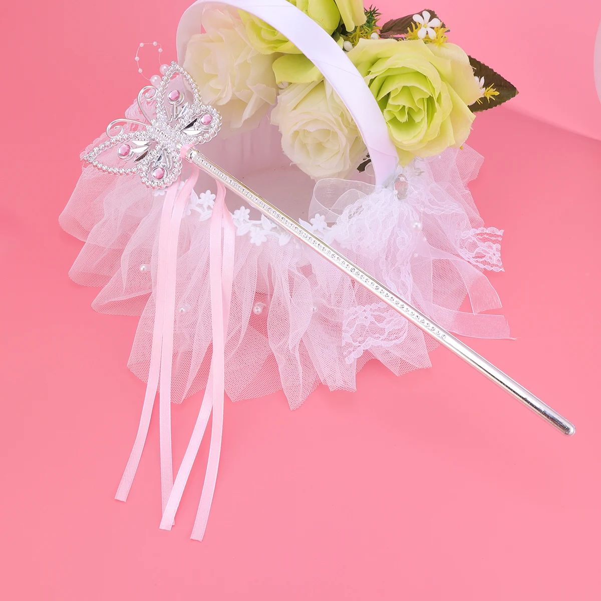 

3PCS Butterfly s Electroplating Pentagram Sticks Princess Party Pink Child Fairy W Banners