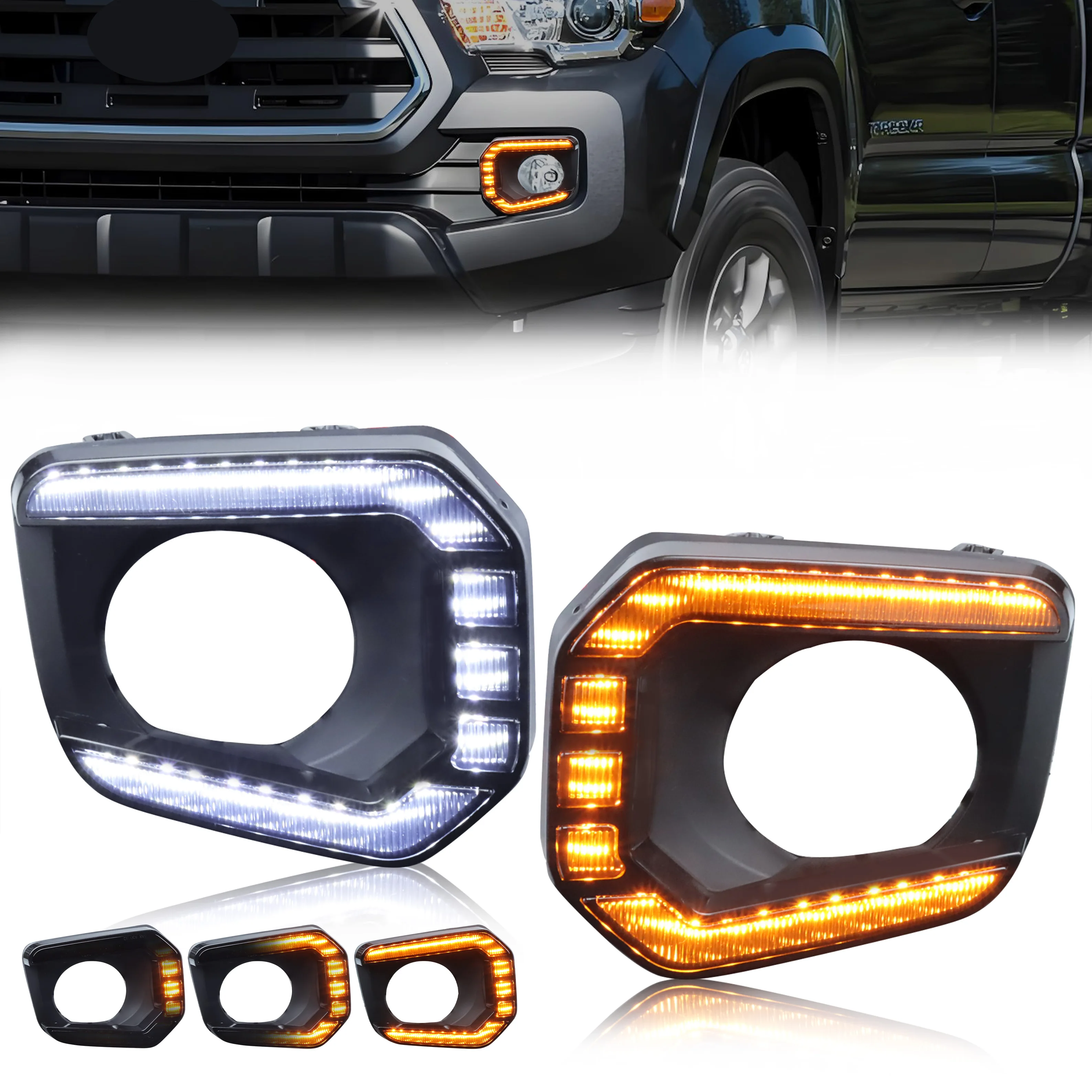 2Pcs Front Fog Light Bezel Turn Signal Light DRL Light W/LED For 2016-2023 Toyota Tacoma SR/SR5/TRD off road /TRD sport/ Limited
