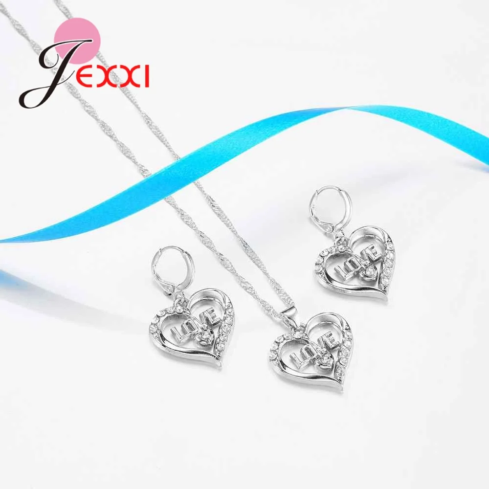 Brand New Lover's Gifts 925 Sterling Silver Color Women Jewelry Sets Letter Love Note Pendants Necklaces Fashion Dangle Earrings