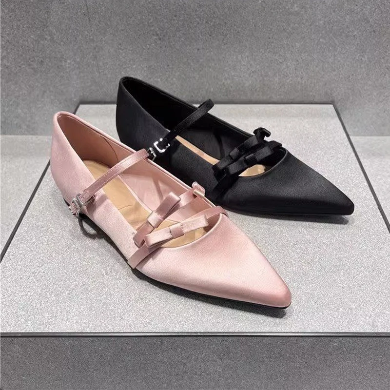 

Pointed Toe Bow Flats Shoes Women's Sandals New Brand 2025 Summer Designer Loafers Casual Ballet Dance Shoes Woman Zapatillas