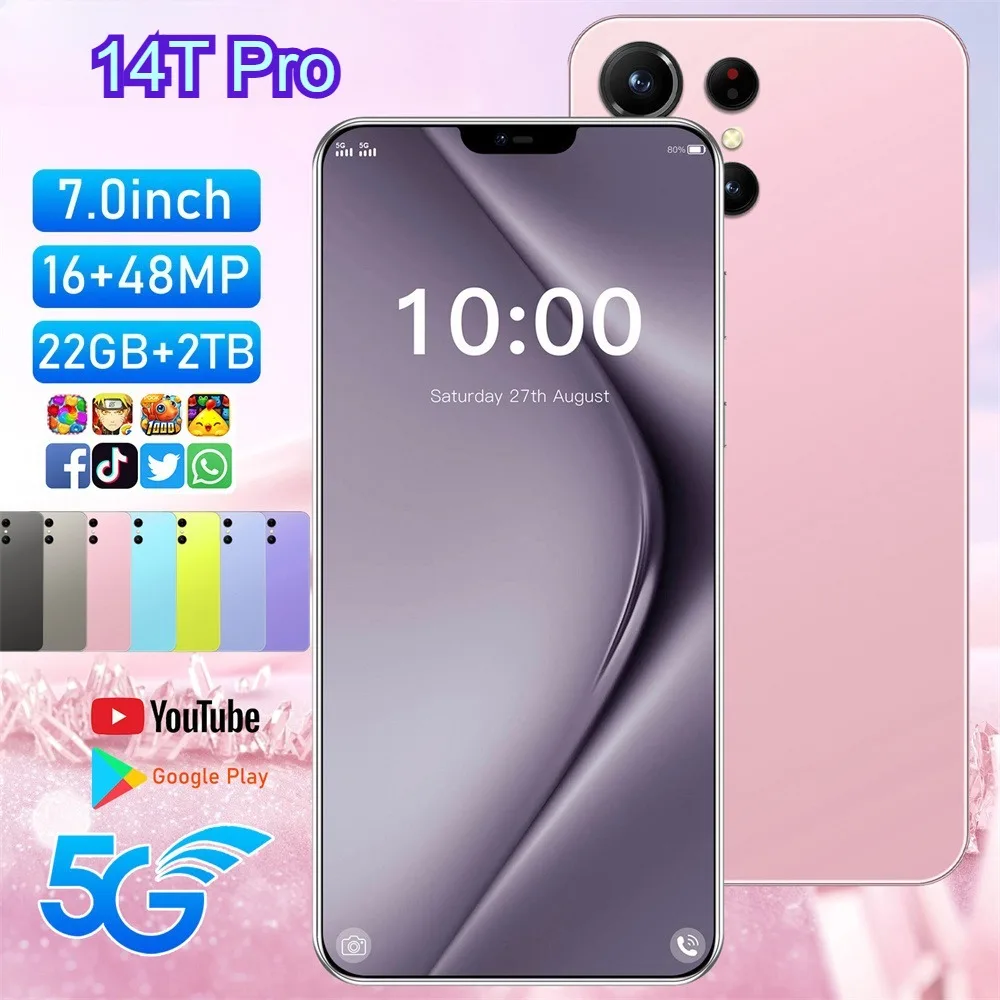 

2026 14T Pro 7.0inch Android Global Edition Original Smart 22GB+2TB 4G 5G Dual Card 8000mAh Battery Facial Recognition Function