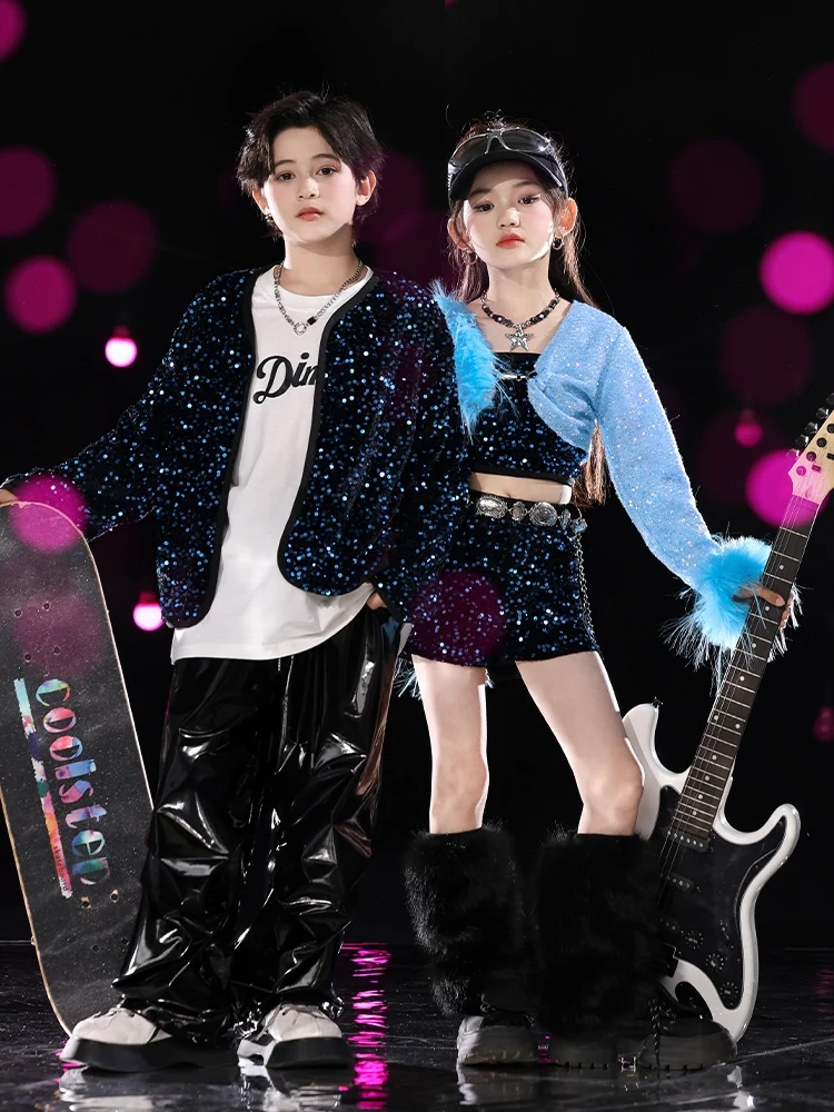 

Jazz Dance Girls Clothes Kids Boys Hip Hop Dance Costume Sequin Coat Pants Concert Catwalk Stage Performance Clothing BL14235