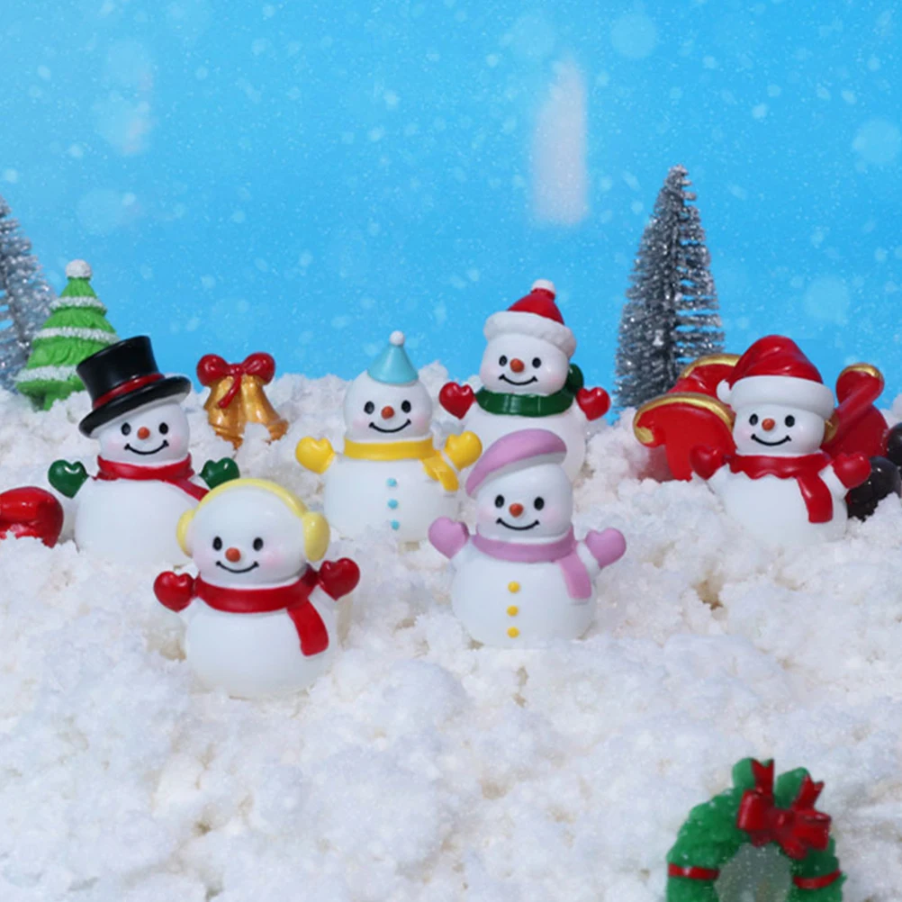 

6pcs Figurines Christmas Garden Snowman Figurine Ornaments Resin Lovely Mini Figure Decor for Tabletop Mantel Office Desk
