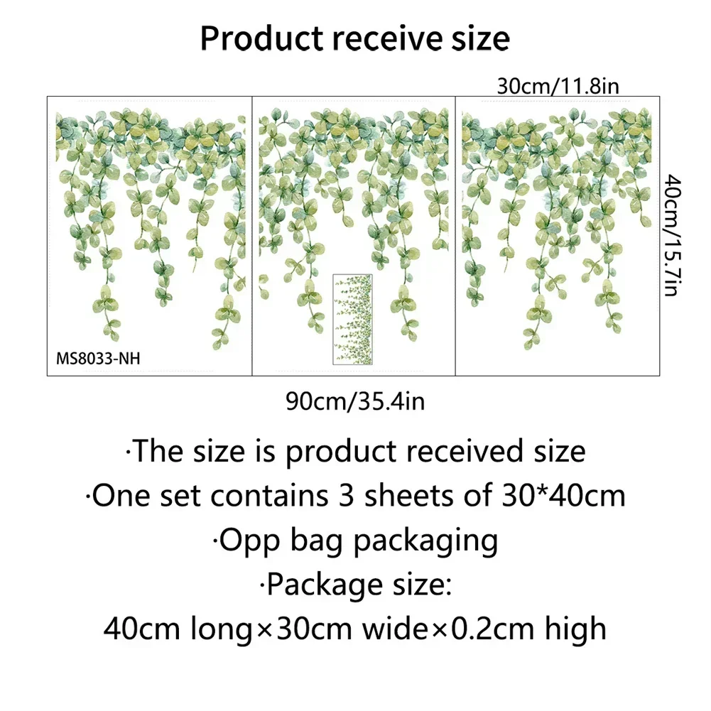 Eucalyptus Leaf Wall Stickers TV Background Waterproof 2pcs/set 30*90cm For Toilet Door/wall Mothproof High Quality