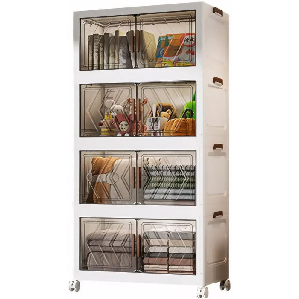 

Stackable 4-Tier Plastic Storage Bins with Lids, 24 Quart Capacity, Wheeled for Easy Movement, Suitable for Home and Office Use