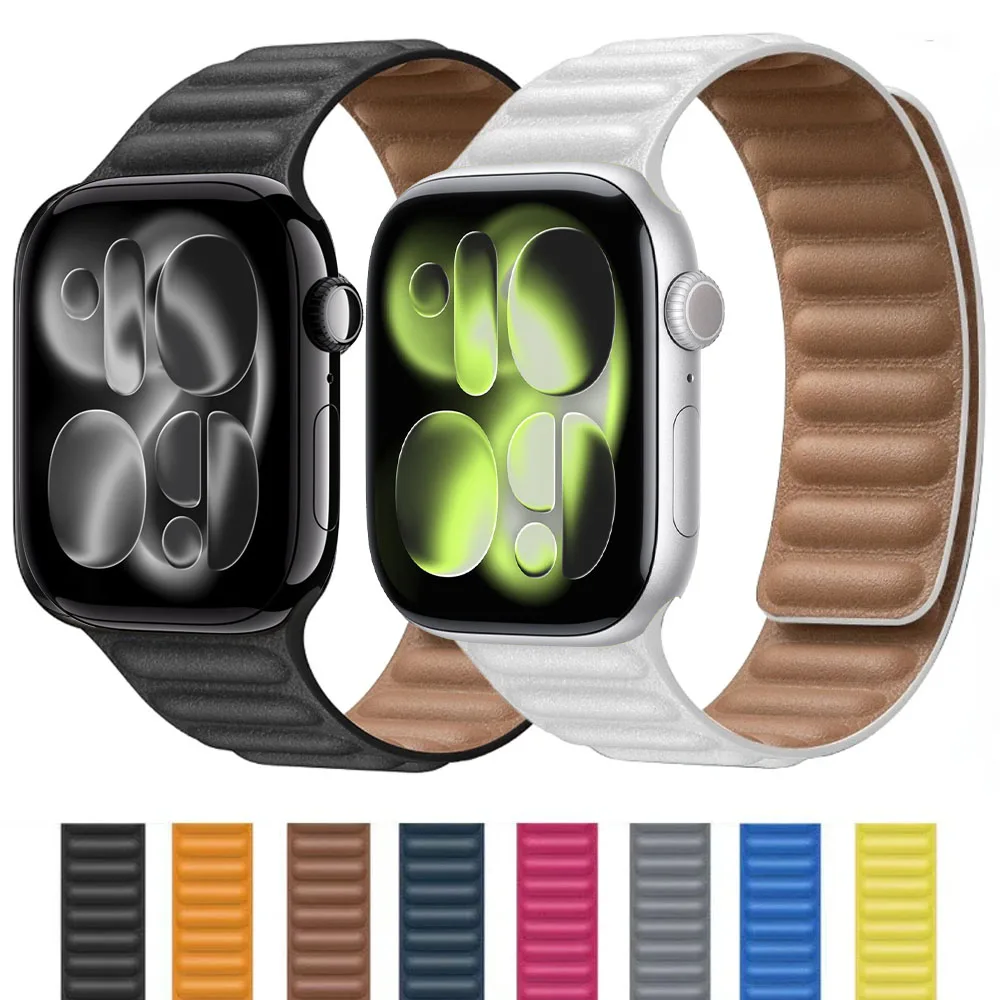

Leather Link Strap For Apple watch Ultra 3 49mm 11 10 9 8 7 6 5 4 SE 46mm 45mm 41mm 40mm 44mm Original Magnetic for iwatch 42mm