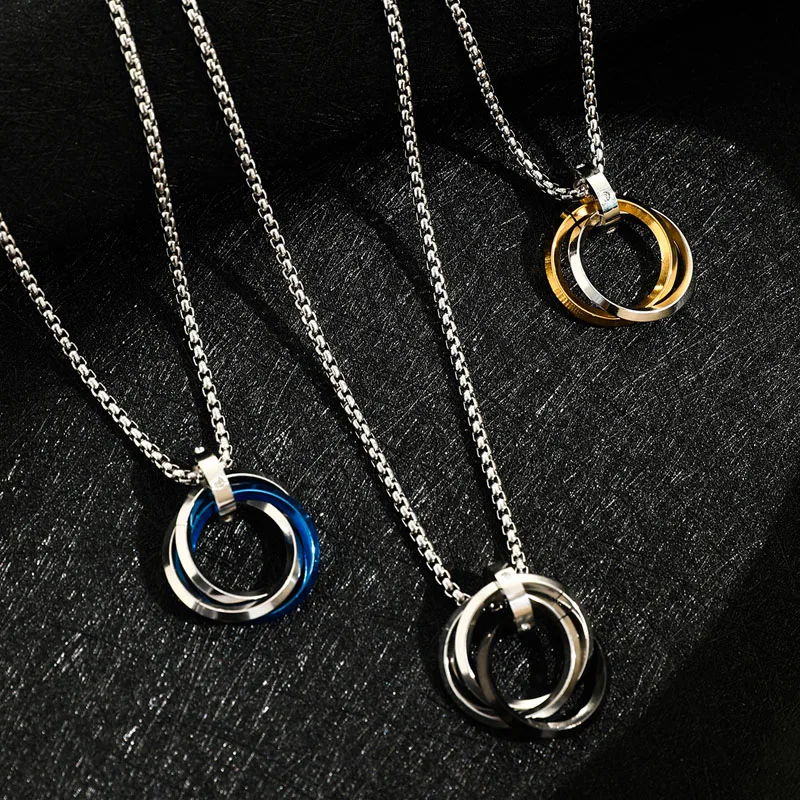 Fashion Round Pendant Outlet Stainless Steel Three Round Necklace ChaIn Men/Women Wholesale Choker Jewelry Free Shipping