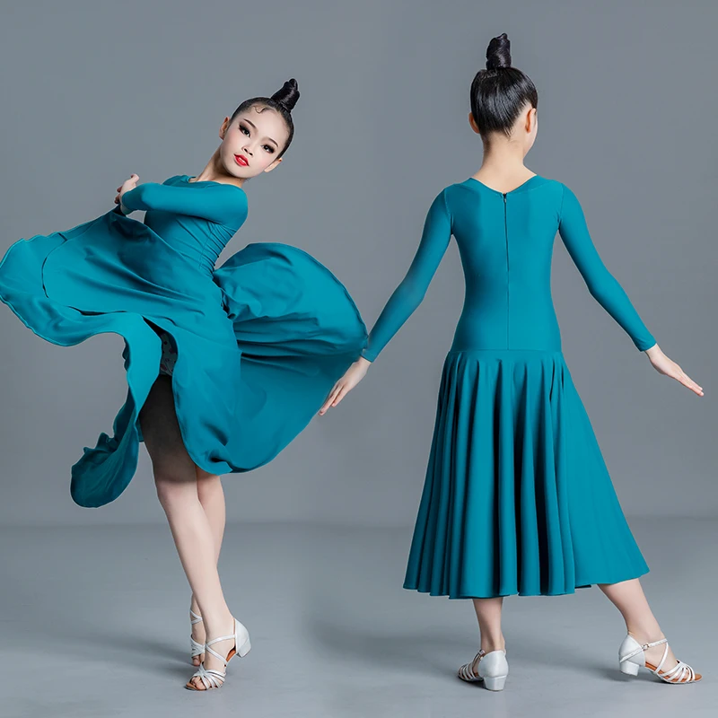 Fashion National Standard Waltz Ballroom Dance Dress Girls Long Sleeved Latin Dance Competition Costume Modern Dance Wear SL8366