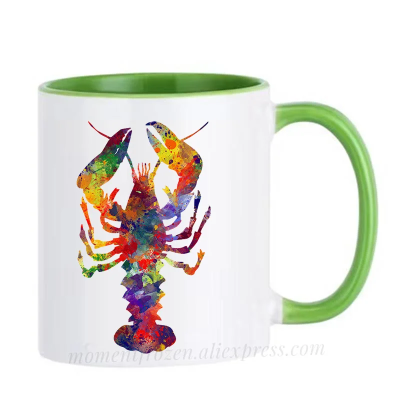 Watercolor Lobster Mugs Sea Animal Nursery Gifts Nautical Art Sailor Coffee Cups Drinkware Teaware Coffeeware Kitchen Home Decal