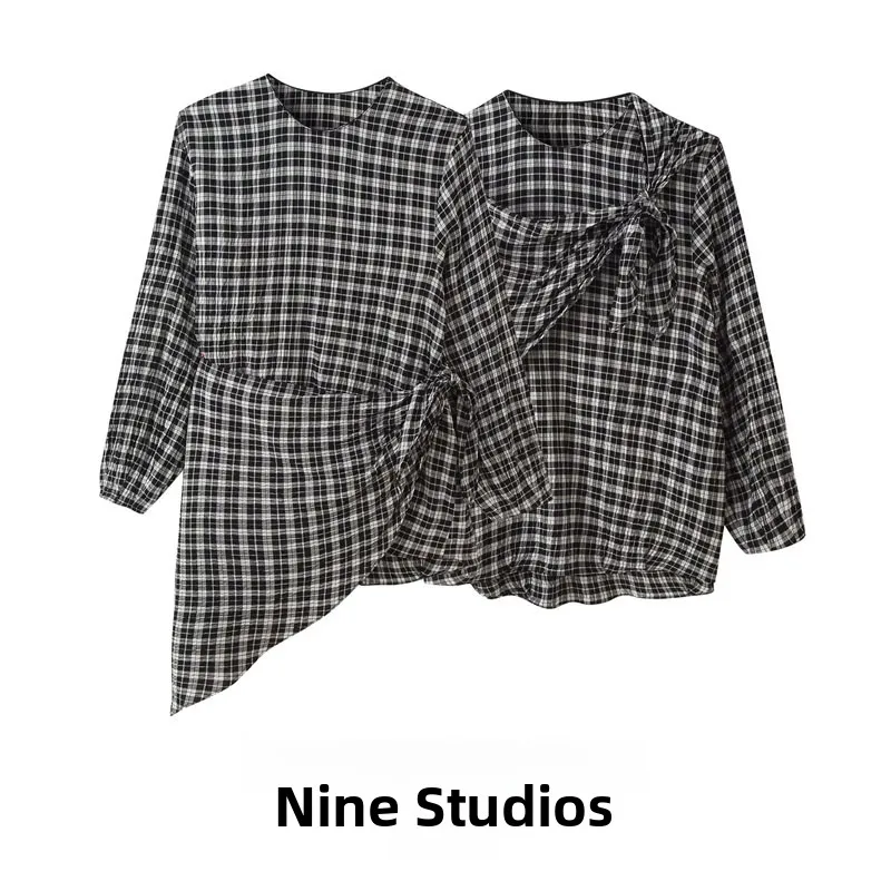 

Casual Long Sve irt Women's Plaid Multifunctional Scarf Polyester Fabric Loose Fit European Sle irt for Spring Season