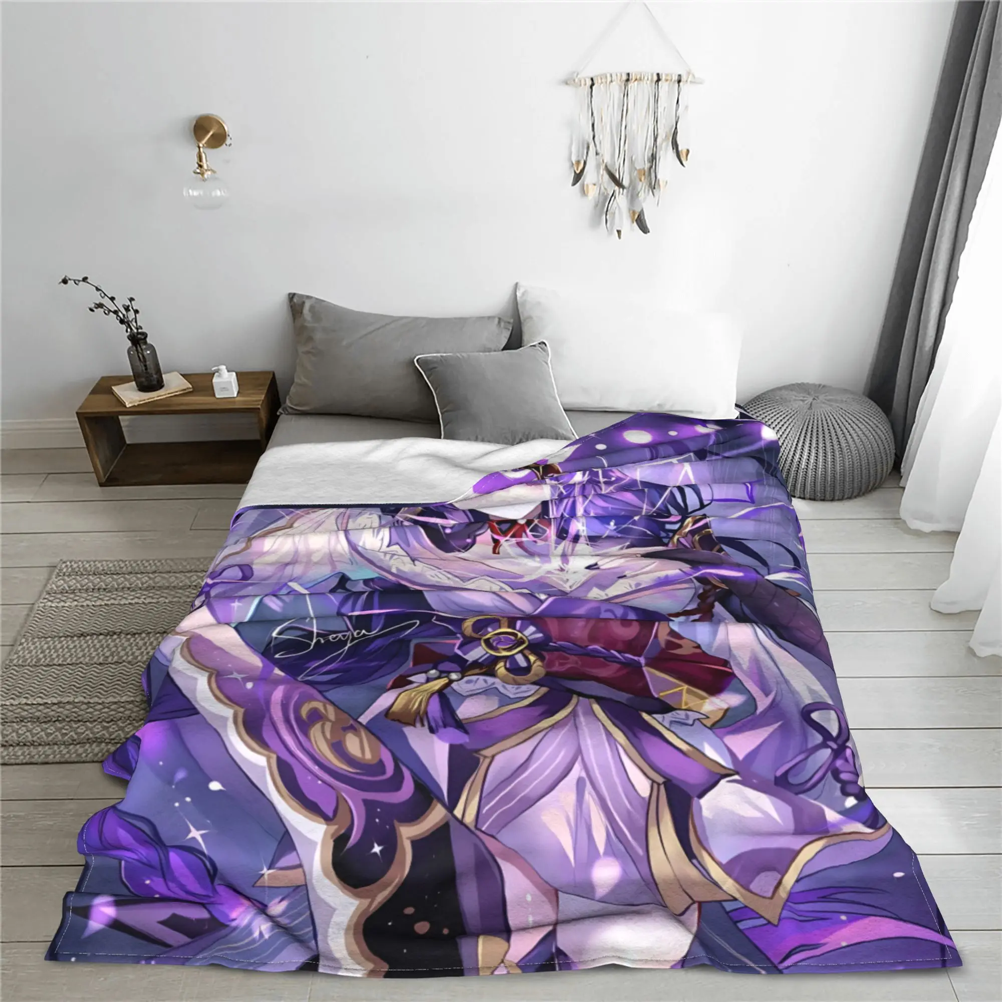 1PC home Cutecore Room Decor Genshin Impacts Raiden Shogun Blanket Throw Blanket  Novelty Warm Blanket All Season