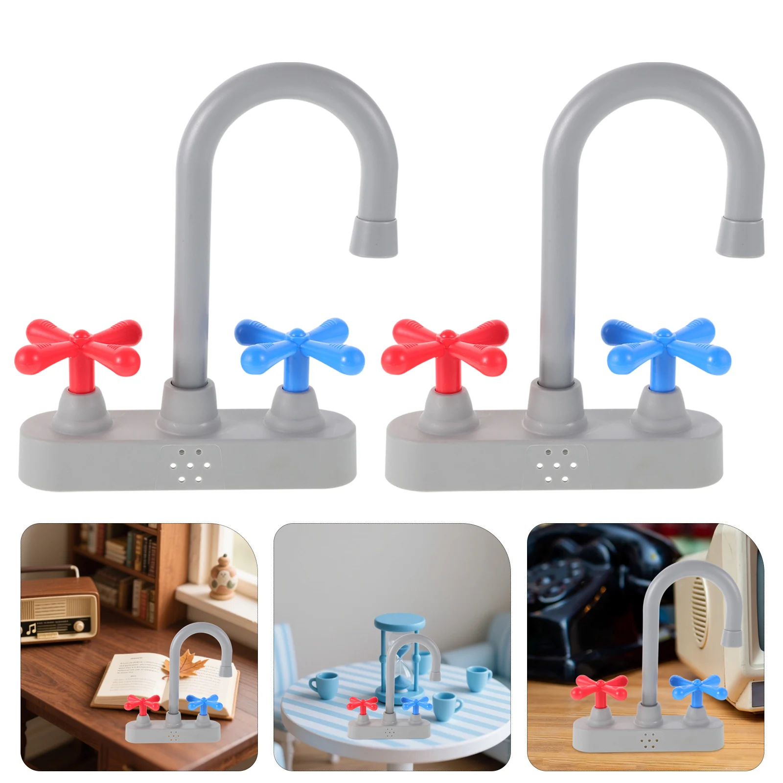 

2 Pcs Kitchen Faucet Toys Appliances Sink Replacement Kids Wash Basin Play Accessories Simulation Plastic Child Playset