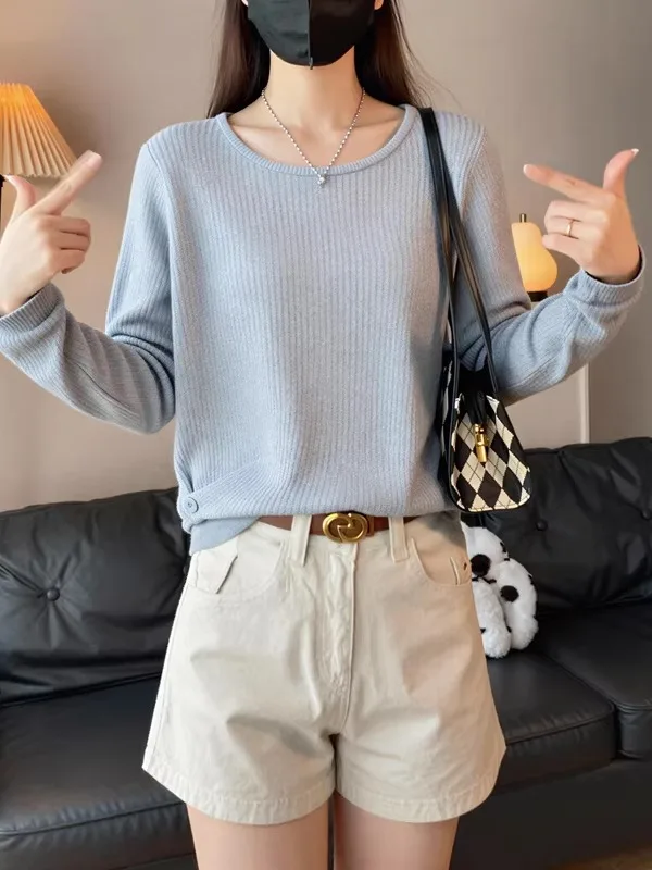 

Slimming Long Sve Knitted Sweater Women's Base Layer Asymmetrical Hem Side Bule plus Size Korean Sle Autumn Winter Top