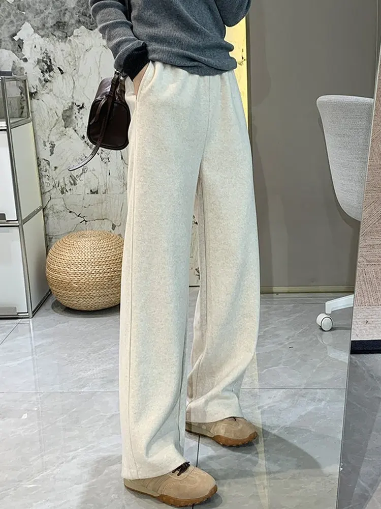 

Женские шерстяные брюки прямого кроя Slim Fit, повседневные, осенне-зимние, теплые, универсальные, с широкими штанинами, для офиса, с высокой талией