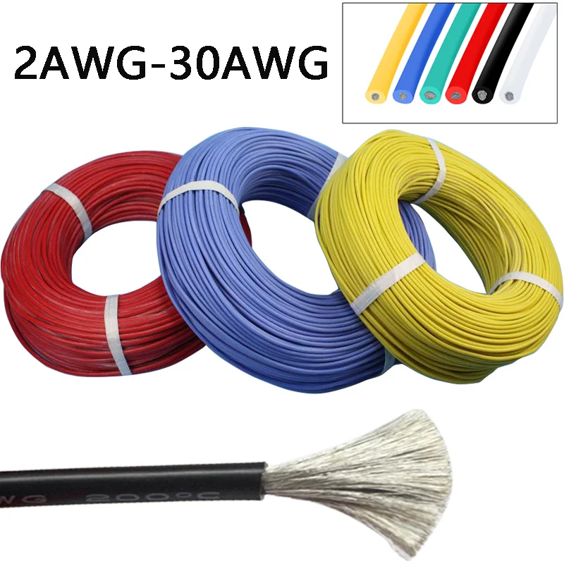 Silicone Rubber Tinned Copper Wire Cable Flexible 2/6/8/10/12/13/14/16/18/20/22/24/26/28/30 AWG 600V Black Red Blue Multicolor