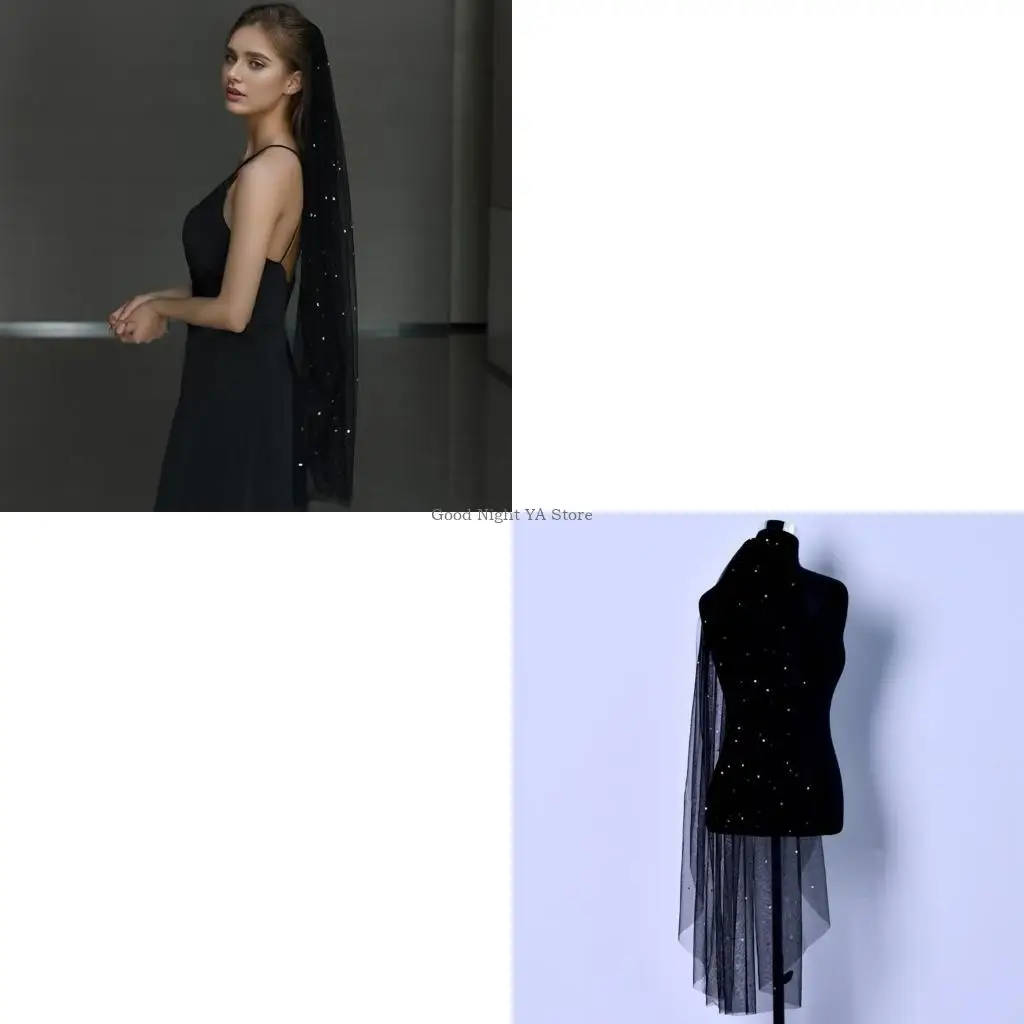 

Завеса черной невесты, украшенная красивыми стразами для свадеб.