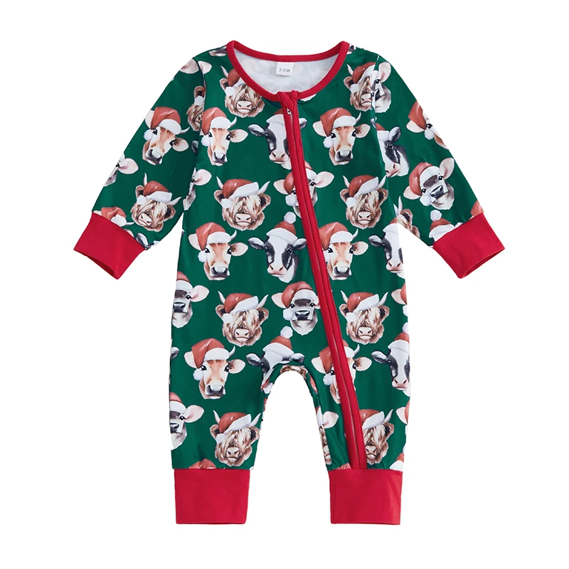 

Baby Girls Boys Rompers Christmas Clothes Cow Print Long Sleeve Fall Bodysuits Jumpsuits