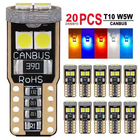 2/4/8/10/20 PCS CANBUS T10 W5W LED Bulb For Car interior Dome Door Map Trunk License Plate Lights 12V 3030SMD 6500K White Yellow