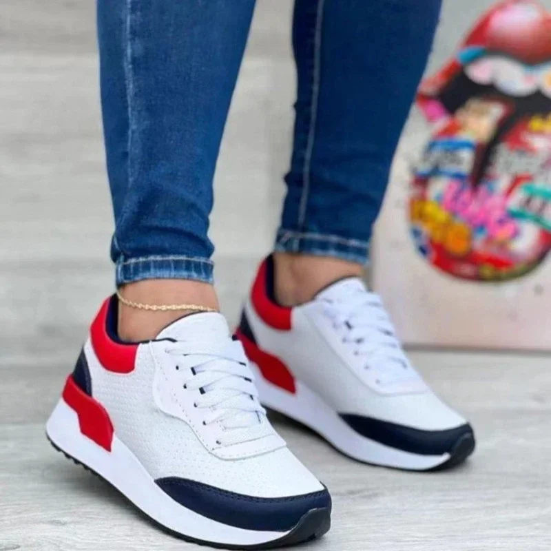 Women's lace-up sneakers, outdoor walking shoes, plus size, solid color, stylish, new Spring 2024 women shoes