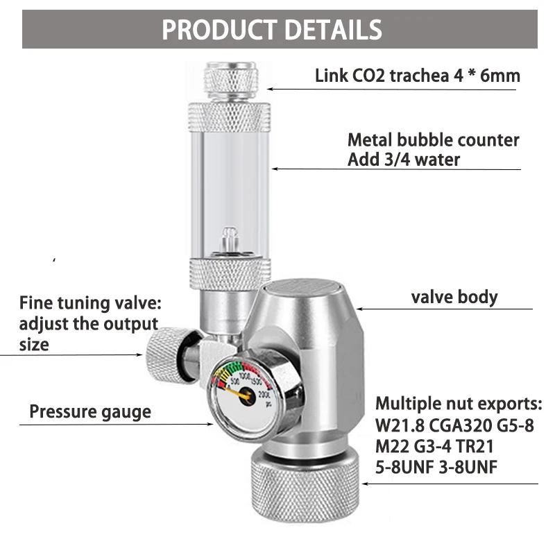 Aquarium DIYCO2 pressure reducing valve High pressure cylinder CO2 output control tank CO2 regulator pressure reducing valve