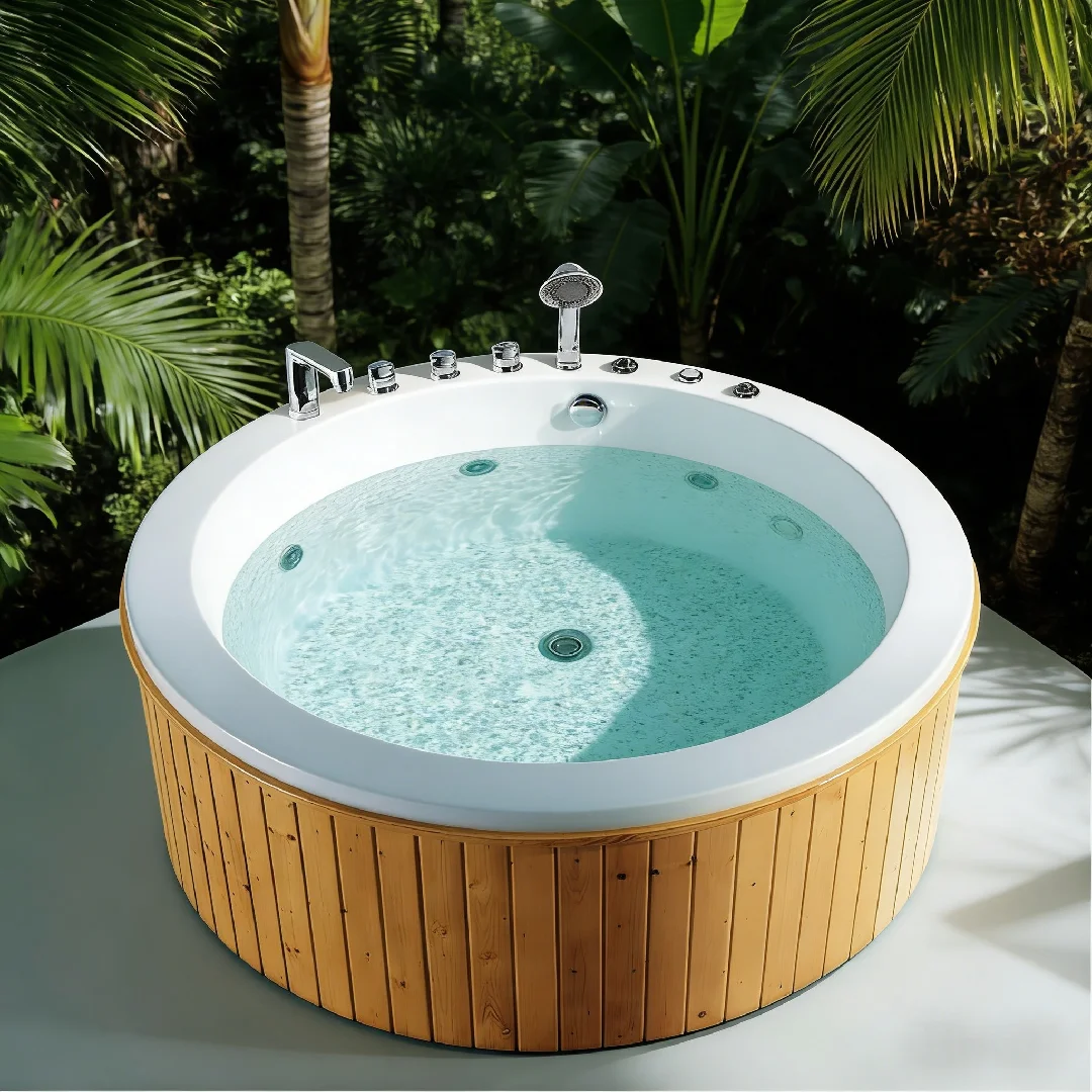 Spacious 4-Person Outdoor Hot Tub with Massage Jets for Relaxation