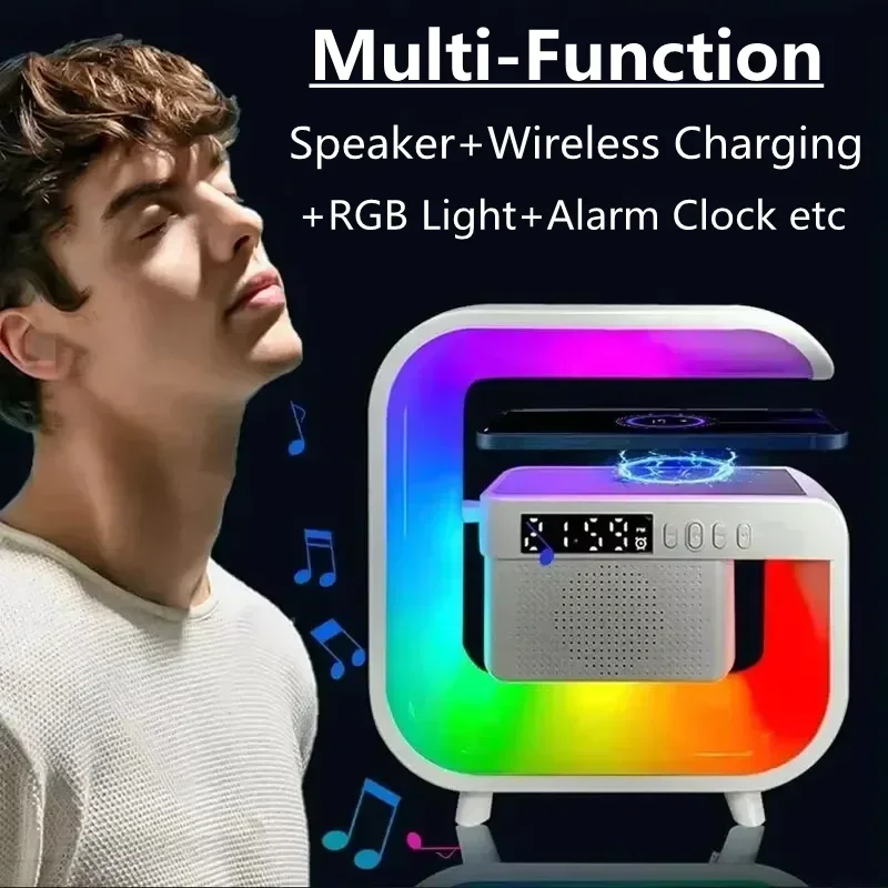 Wireless Charger Pad Stand Bluetooth Speaker TF RGB Night Light 15W Phone Fast Charging Station for iPhone Samsung Xiaomi Huawei