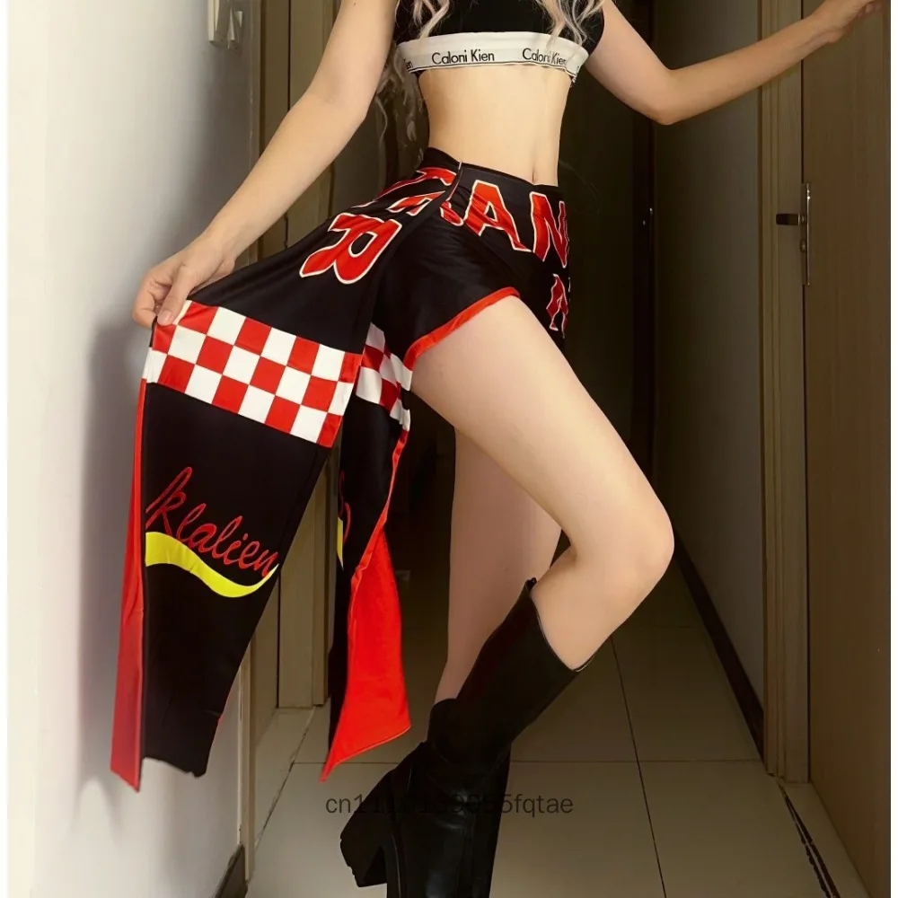 New SylCue Millennium Hot Girl Jazz Dancing Waist Belt Faion Letter Print Casual Low Waist Skirt Versatile Dancewear for Ladies