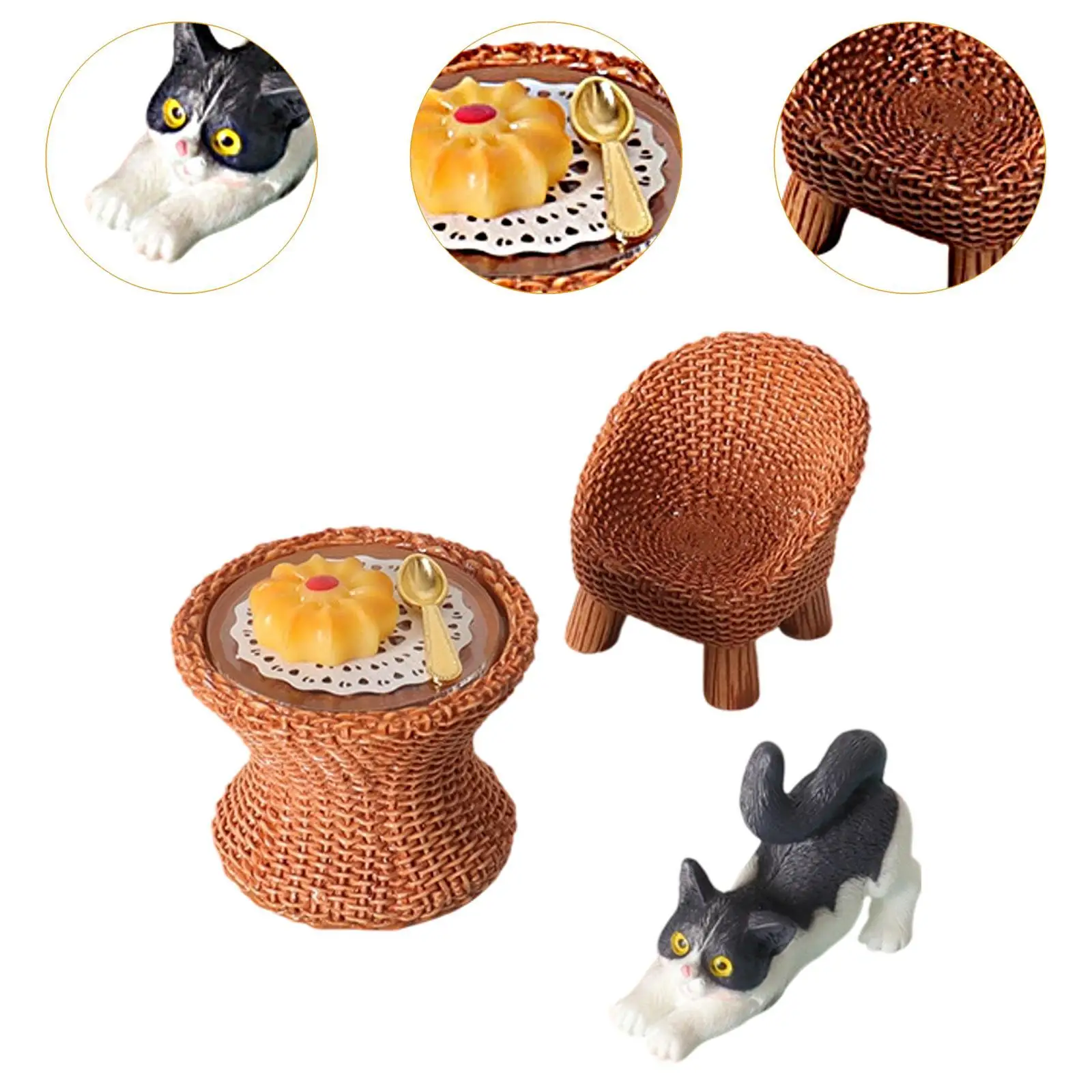 Kat beeldje tafel en stoel model Craft realistisch met meubelmodel voor doe-het-zelf