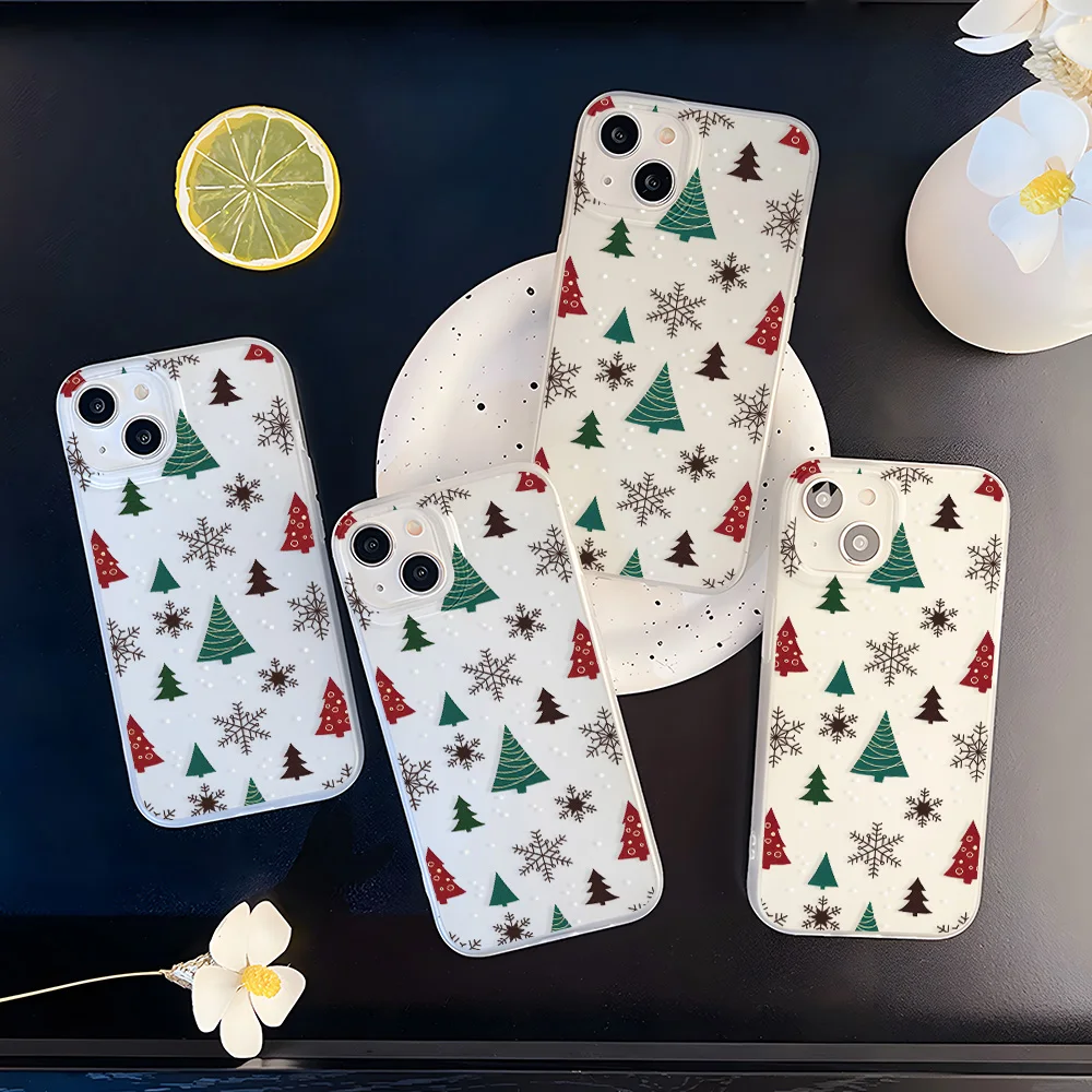 سيليكون ندفة الثلج شجرة عيد الميلاد متجمد جراب هاتف آيفون 17 16 15 برو ماكس 14 13 برو الهواء 12 11 للصدمات لينة غطاء فوندا