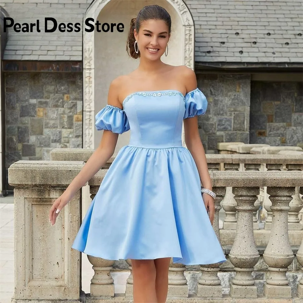 

Pearl Dress New A-line Sleeveless Backless Evening Dress Satin Party Dress Strapless Off Shoulder Prom Dress