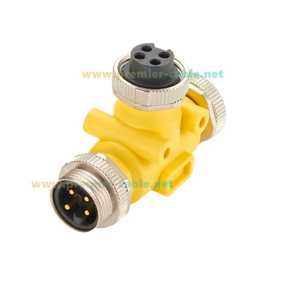 Mini-Change 7/8" Industrial Circular Connector 4 Pin Male to Female Tee Splitter T Distributor Mini-Fast Backbone Trunk Adapter