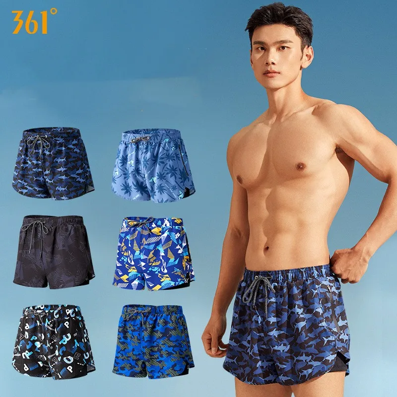 

361°Men Professional Swim Shorts Waterproof Competition Beach Trunks Goggles Cap Quick-Drying Athletic Bathing Surfing Briefs