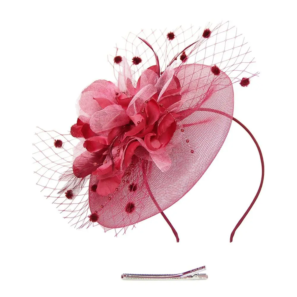 Stylish Fascinator Hats Flower Pearl Headband Charming Headwear Flower Mesh Headband Fascinators Top Hat Hair Accessories