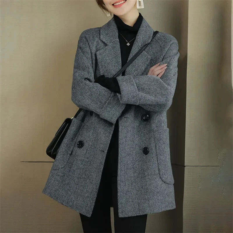 

Шерстяное пальто женское, осень-зима 202, новое свободное высококачественное универсальное утягивающее и стильное однотонное шерстяное женское пальто WLF