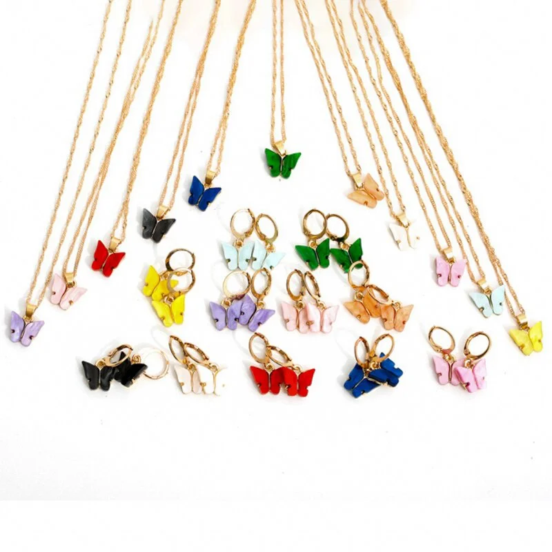 Butterfly Necklace Earrings Set Zinc Alloy 3Pcs/Set Fashion Jewelry for Women Gift