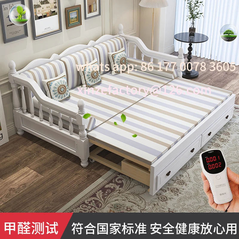 

Customizable American solid wood sofa bed dual-purpose foldable multi-functional living room