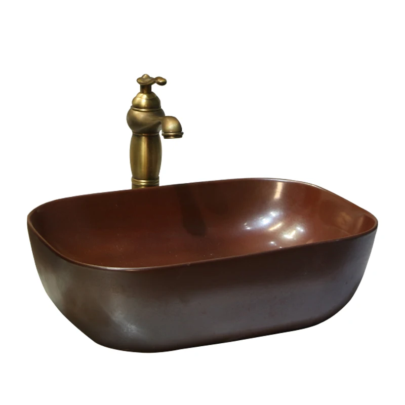 

On the stage basin brown metal glaze antique artist household washbasin