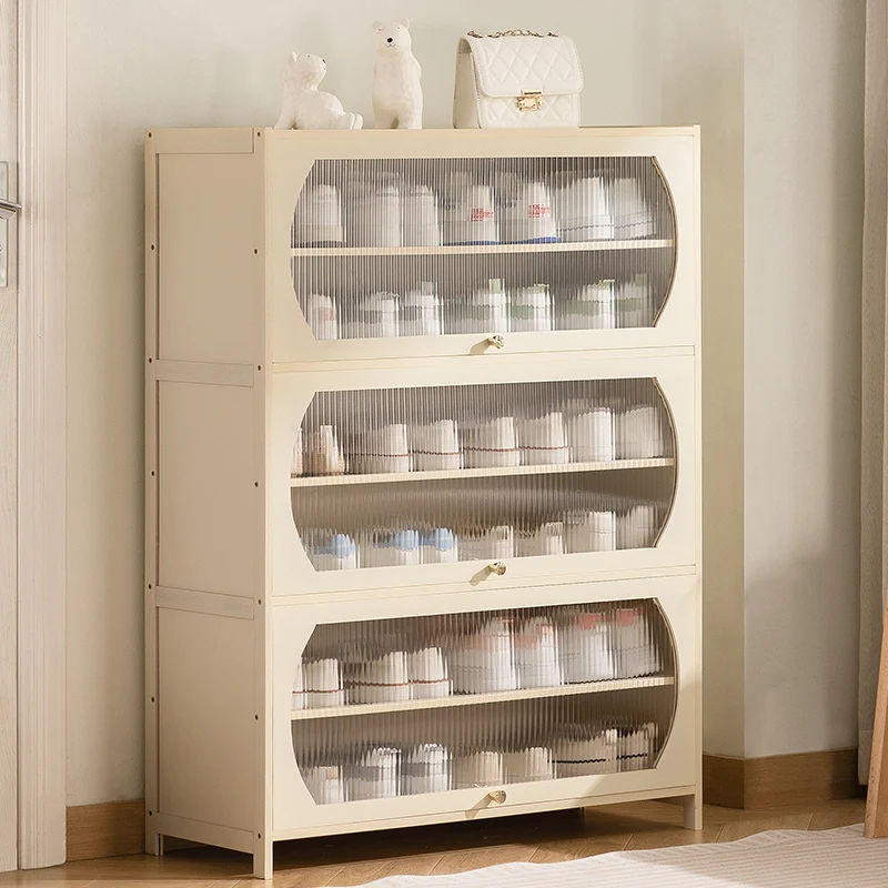 Cream style shoe cabinet, home door against the wall, large-capacity home shoe rack, multi-layer indoor storage