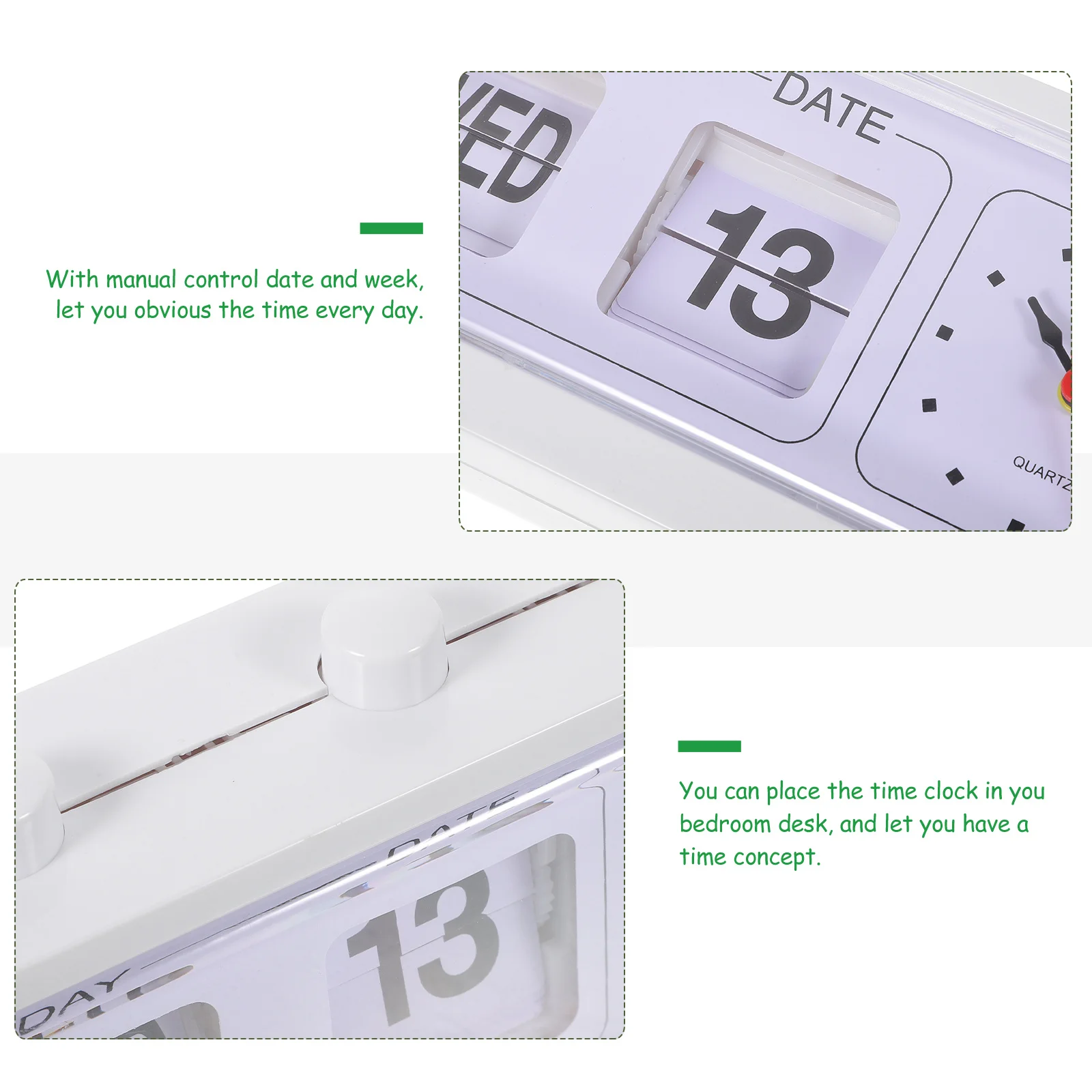 

White Fashion Home Use Clock Manual Date Week Control Simple Time Clock for Bedroom Office Kitchen Dining Room