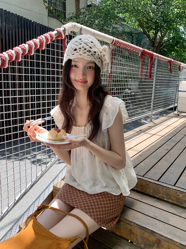 

Summer Women's Loose ort Sve irt Square Collar Flng Sve Faionable Korean Sle Top Comfortable Breathable Cotton