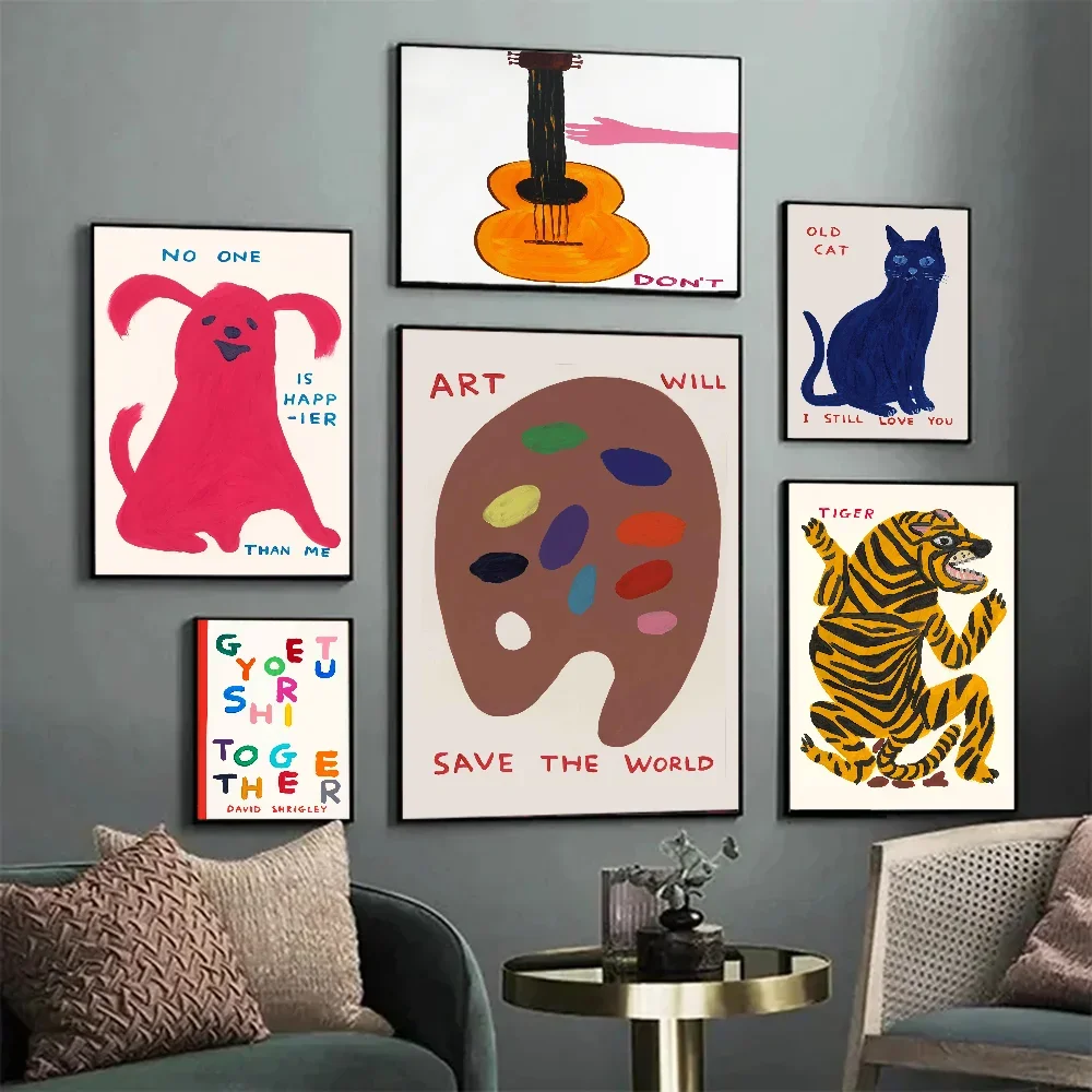 Abstract David Shrigley Dachshund Black Cat Circus Classic Movie Posters Waterproof Paper Sticker Bar Decor Art Wall Stickers