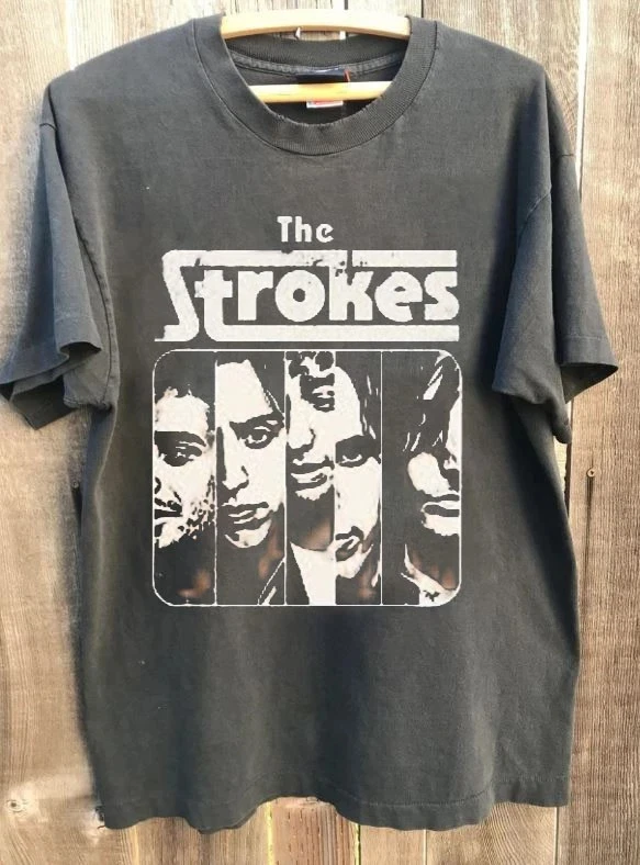 Summer Men's Pure Cotton Vintage The Strokes Band T-shirt  Stylish Loose and Breathable Suitable for Everyday Wear