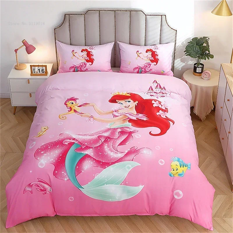 Disney Mermaid Princess Duvet Cover Set Pillow Case for Girls Bedroom  Bedding Single Size Girl Princess Room  Birthday Gift