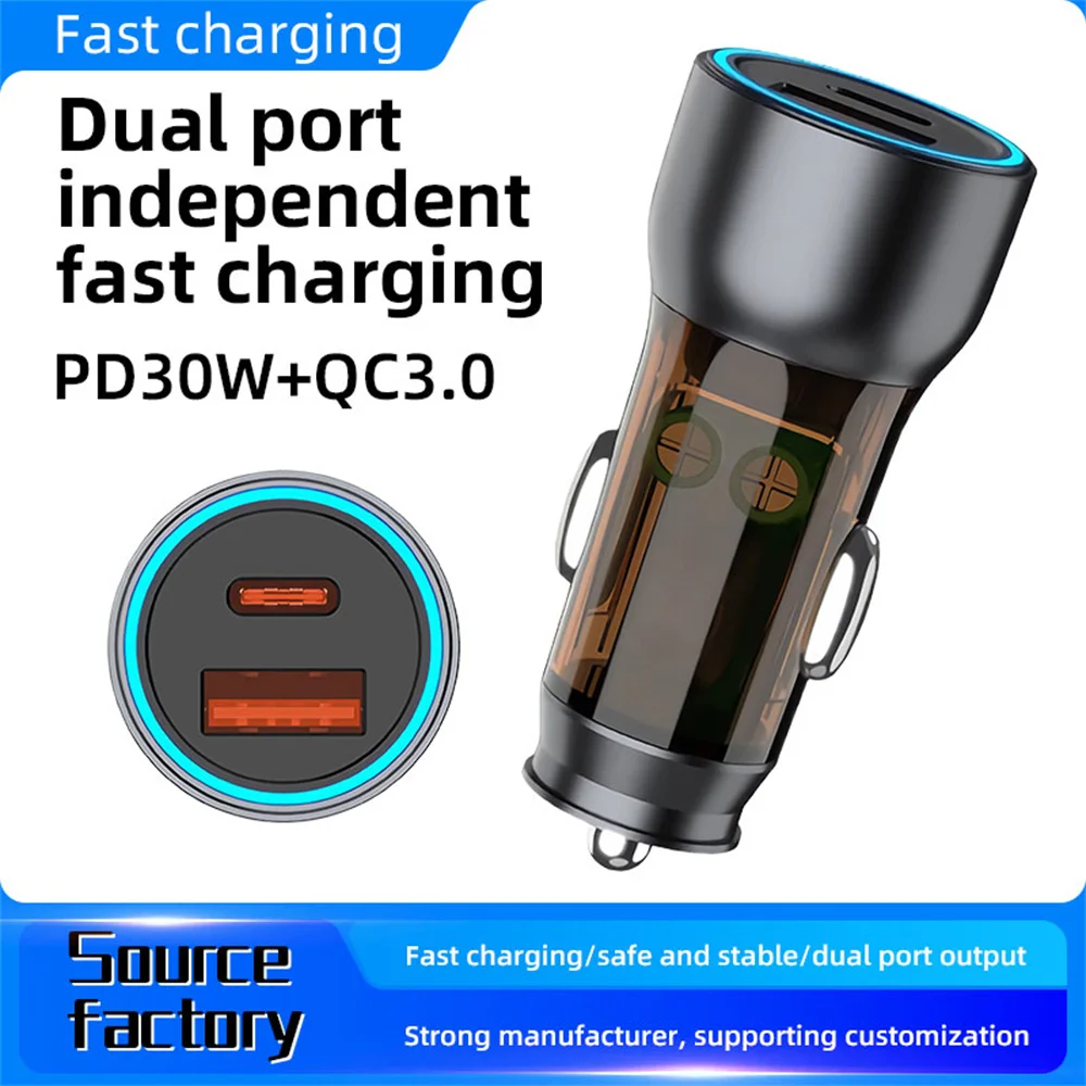 Mini Car Charger PD 30W 2 Port Type C Car Fast Charging Charger For iPhone Samsung Xiaomi Huawei Car Quick Phone Charger Adapter