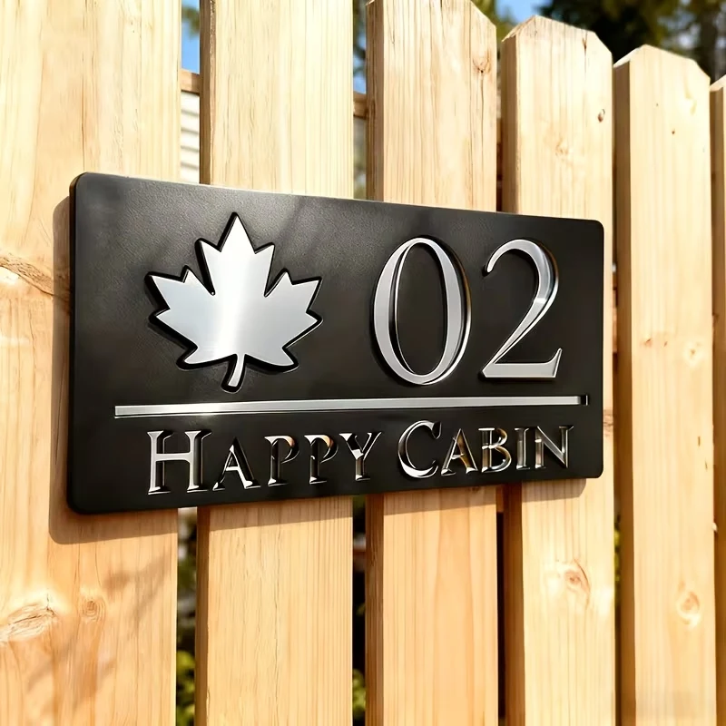 Targa Numero Civico Personalizzata in Acrilico a Doppio Strato con Foglia d'Acero, Numero Civico, Numero Porta, Decorazione per Casa, Appartamento, Cassetta Postale