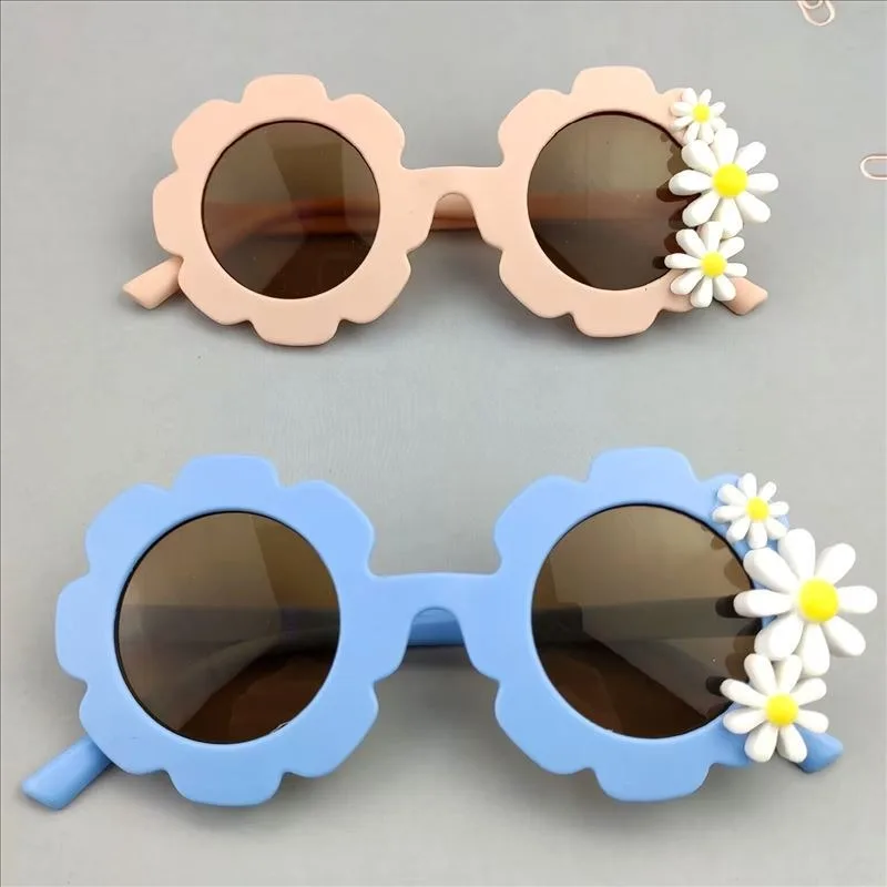 New Children Colorful Vintage Flowers Daisy Sunglasses UV400 Girls Boys Fashion Protection Sunglasses Kids Sun Glasses